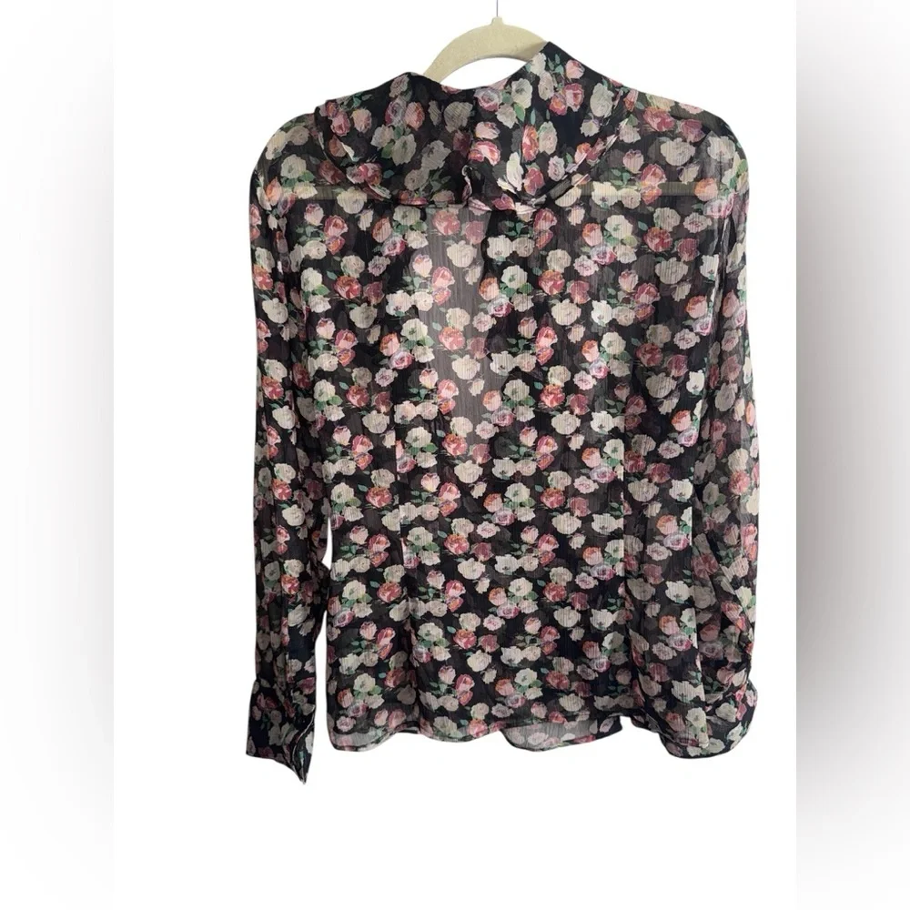 Lauren Ralph Lauren Sheer Floral Ruffle Blouse XL – Romantic Black Rose Print - Picture 3 of 9